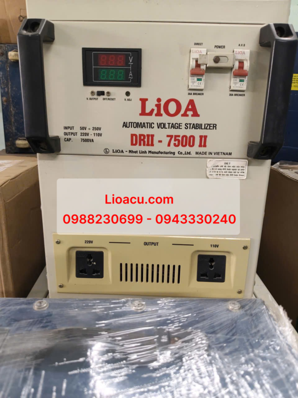 Ổn Áp Lioa 7,5kVA DRII-7500 II – Hàng Lướt Đẹp 99%, Điện Tử Đồng Hồ LED, Dải Rộng 50V–250V
