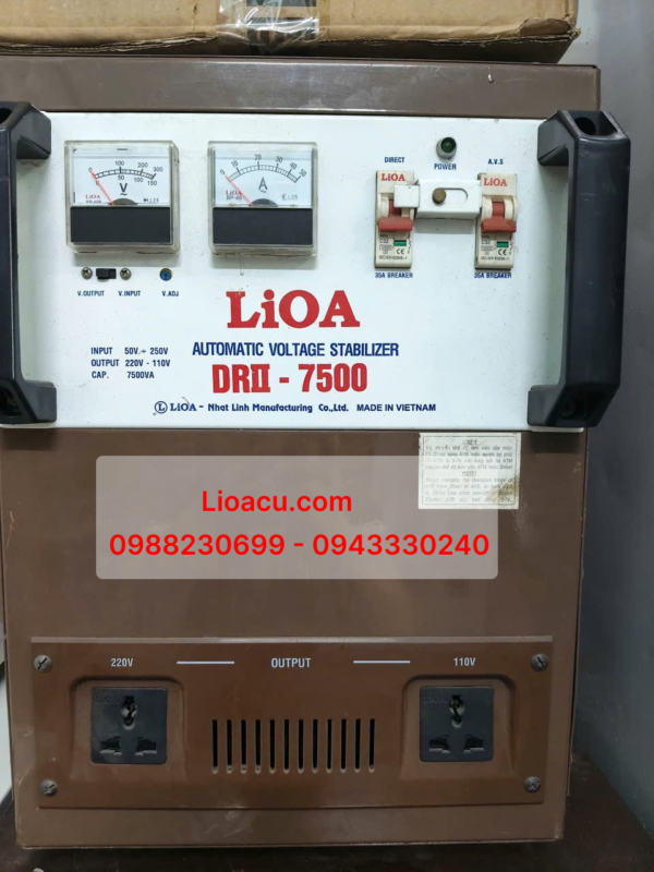 Ổn Áp Lioa 7,5kVA DRII-7500 II – Hàng Lướt Đẹp 99%, Điện Tử Đồng Hồ LED, Dải Rộng 50V–250V